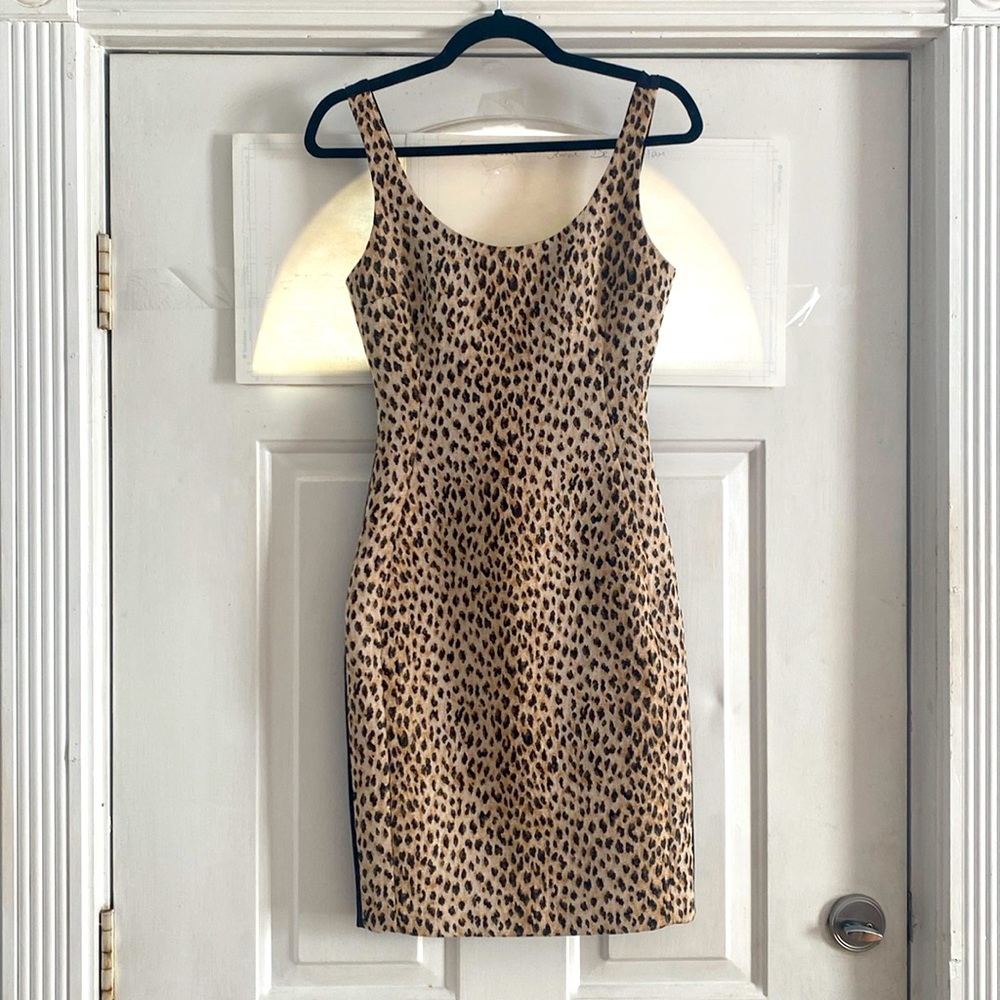 DVF Diana Von Furstenberg black and leopard animal print  mini dress size 0